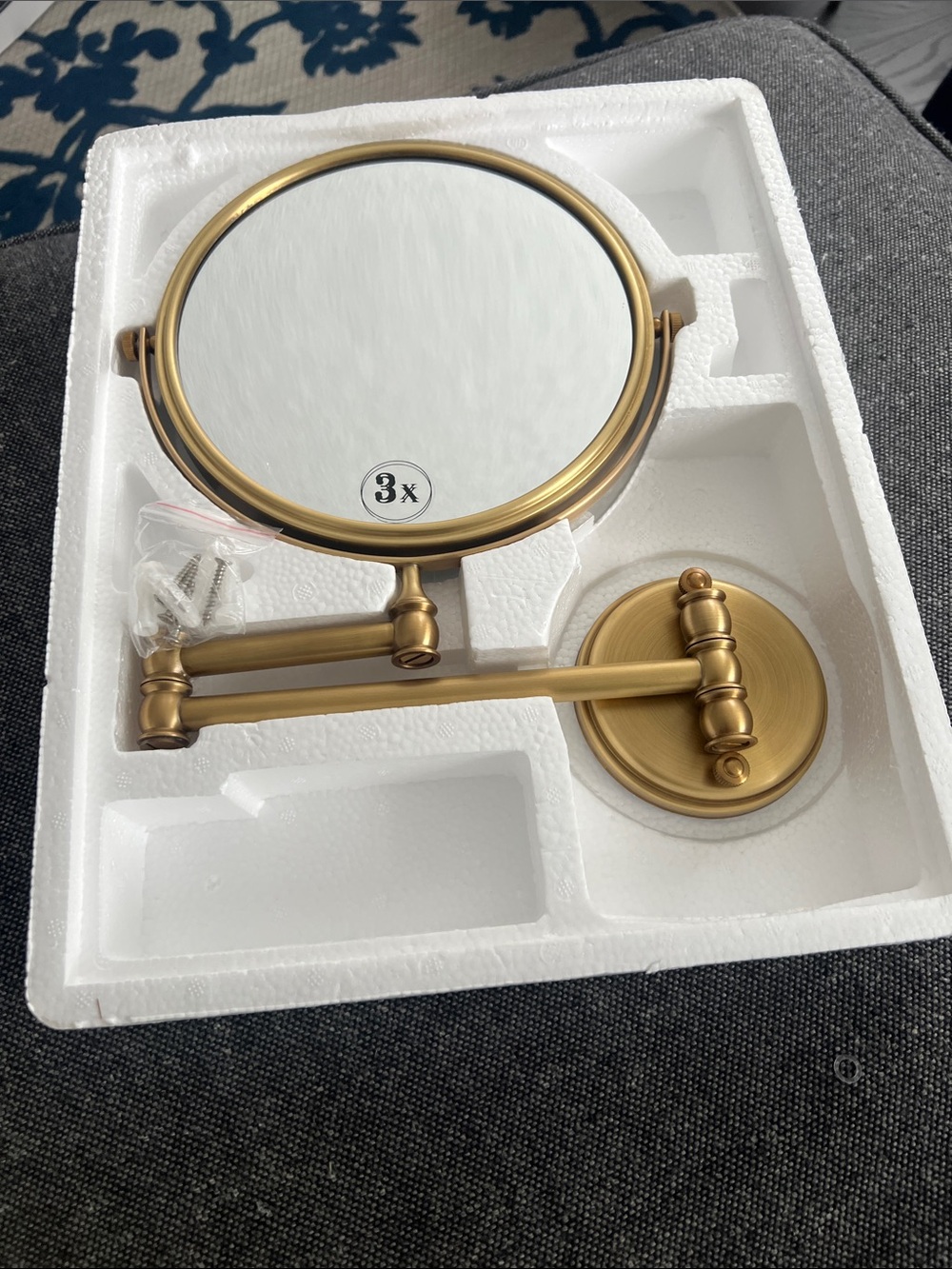 Wall-Mount 3x Magnifying Makeup Mirror in Brushed Gold